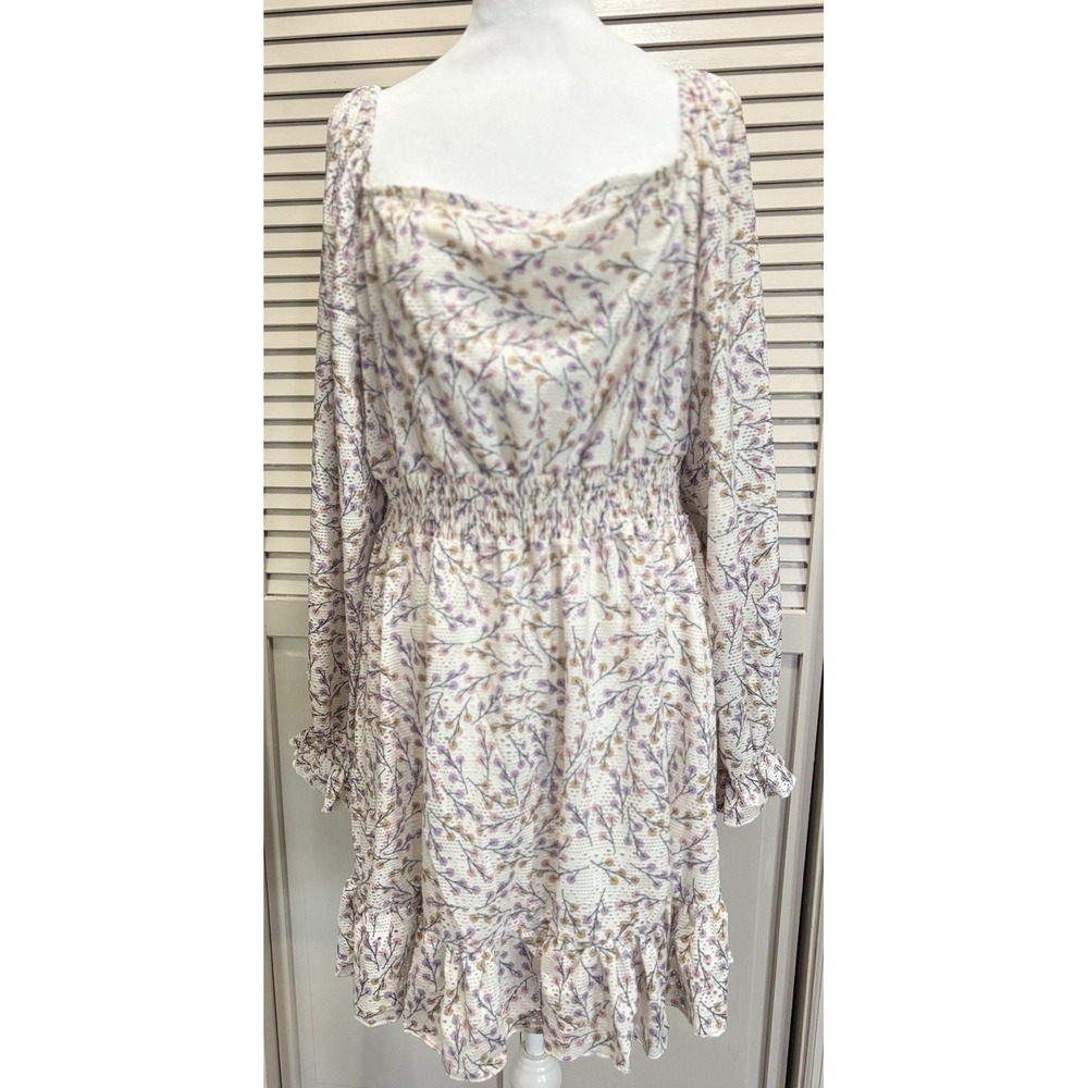 Southern Fried Chics Floral Midi Fit Flare Dress NWT 2XL Lined Smocked Long Sl